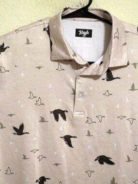 Waggle Shirt Mens Large Short Sleeve Golf Performance Polo Tan Black Ducks